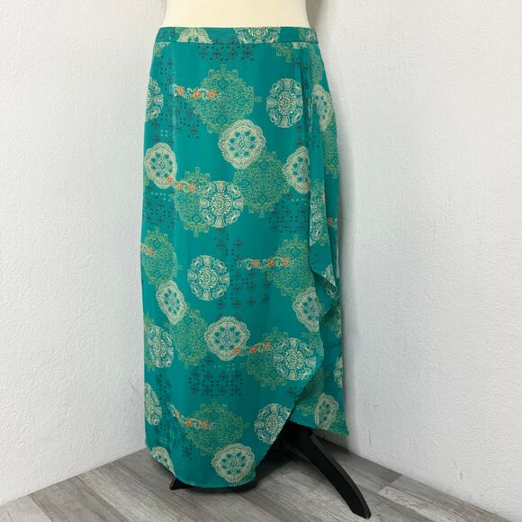 VNT Y2K Fairycore Midi Maxi Skirt Teal Bright Faux Warp Vacation Summer Size 18 - Picture 1 of 11